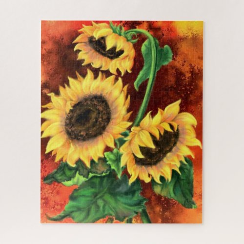 Beautiful Three Sunflowers _ Migned Painting Art Jigsaw Puzzle