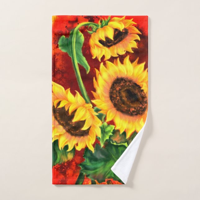 Beautiful Three Sunflowers - Painting Art Bath Towel Set (Hand Towel)