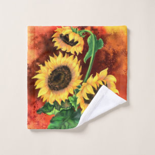 Beautiful Three Sunflowers - Painting Bath Towel Set