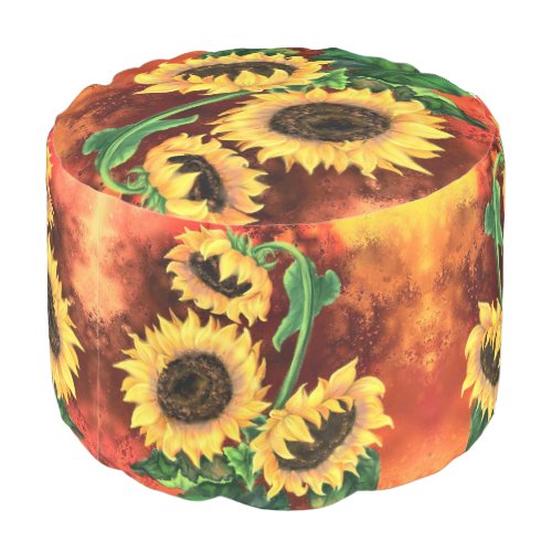 Beautiful Three Sunflowers Pouf Painting