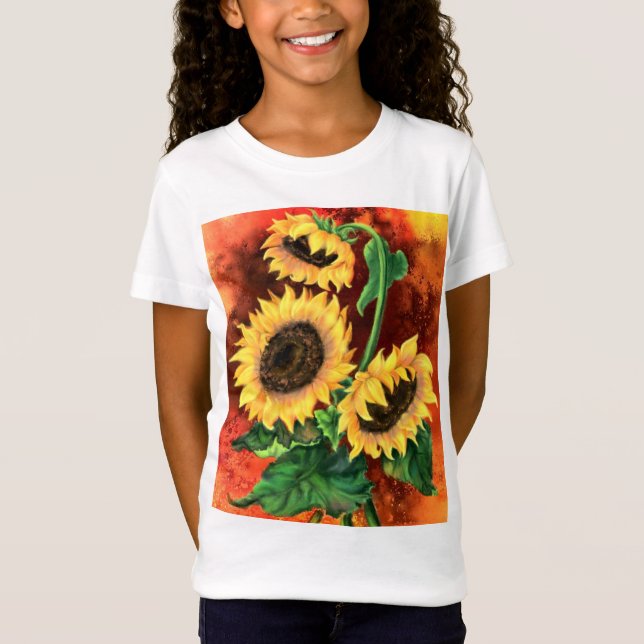 Beautiful Three Sunflowers T-Shirt - Painting (Front)