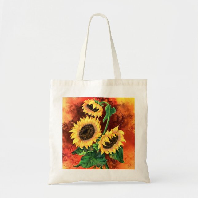Beautiful Three Sunflowers Tote Bag - Painting (Front)