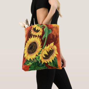 Beautiful Three Sunflowers Tote Bag - Painting