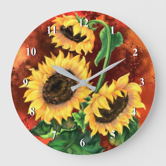 Beautiful Three Sunflowers Wall Clock - Painting (Front)