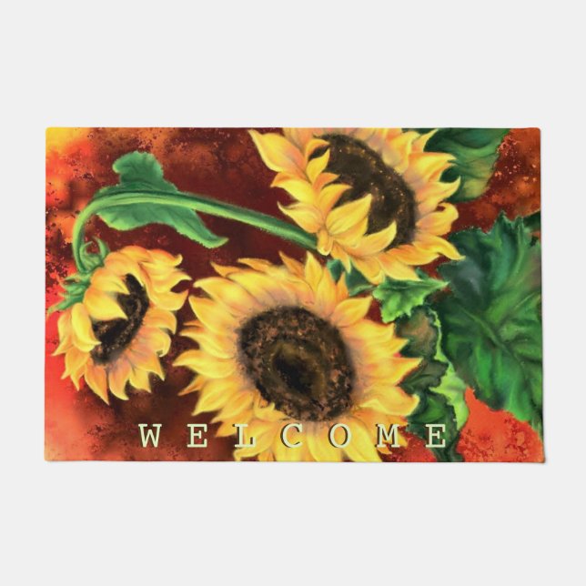 Beautiful Three Sunflowers - Welcome Doormat (Front)