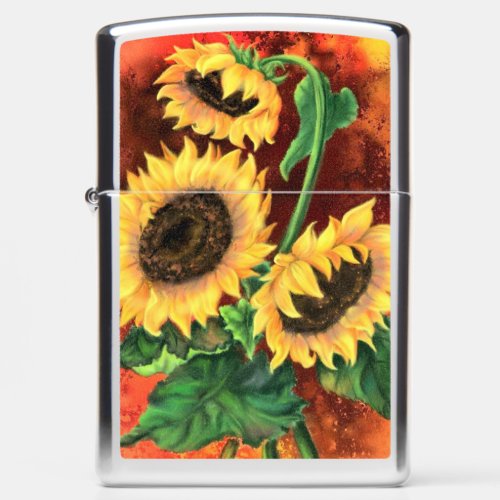 Beautiful Three Sunflowers Zippo Lighter