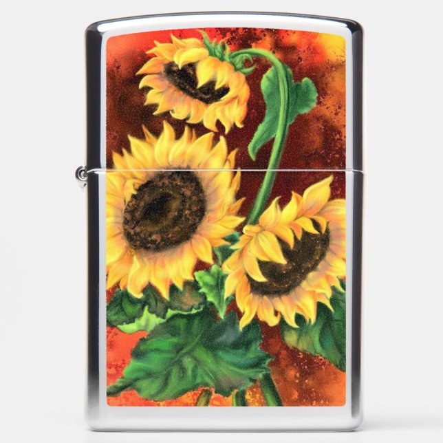 Beautiful Three Sunflowers Zippo Lighter (Front)