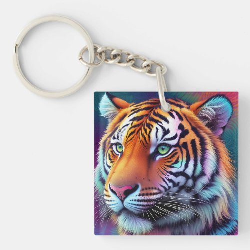 Beautiful Tie Dye Tiger Pattern AI Art Keychain