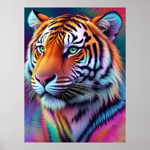 Beautiful Tie Dye Tiger Pattern AI Art Poster