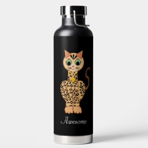 Beautiful Tiger Cat on Black Water Bottle