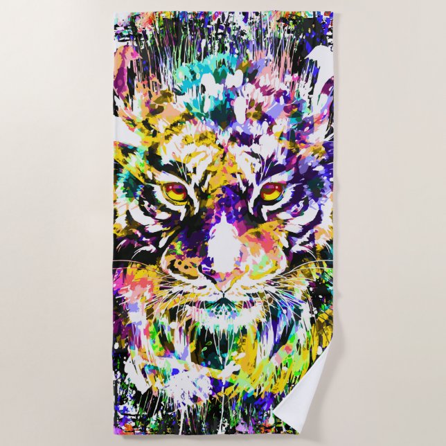 Beautiful Tiger | Colorful Tiger Beach Towel (Front)
