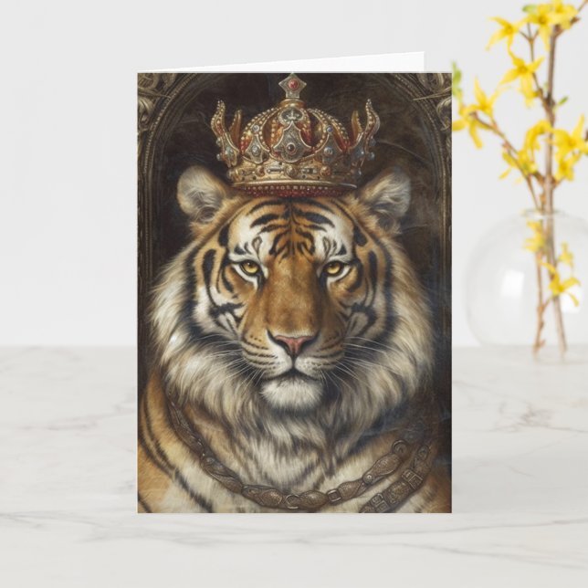Beautiful Tiger in a Crown all occasions Card (Yellow Flower)