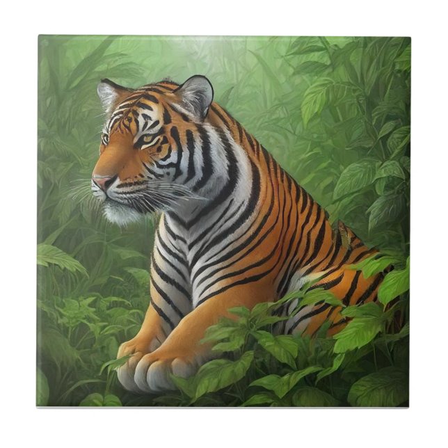Beautiful tiger in jungle ceramic tile (Front)