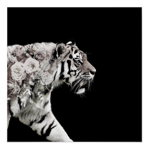 Beautiful Tiger Roses Double Exposure Photo Poster