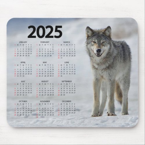 Beautiful Timber Wolf 2025 Calendar Mouse Pad