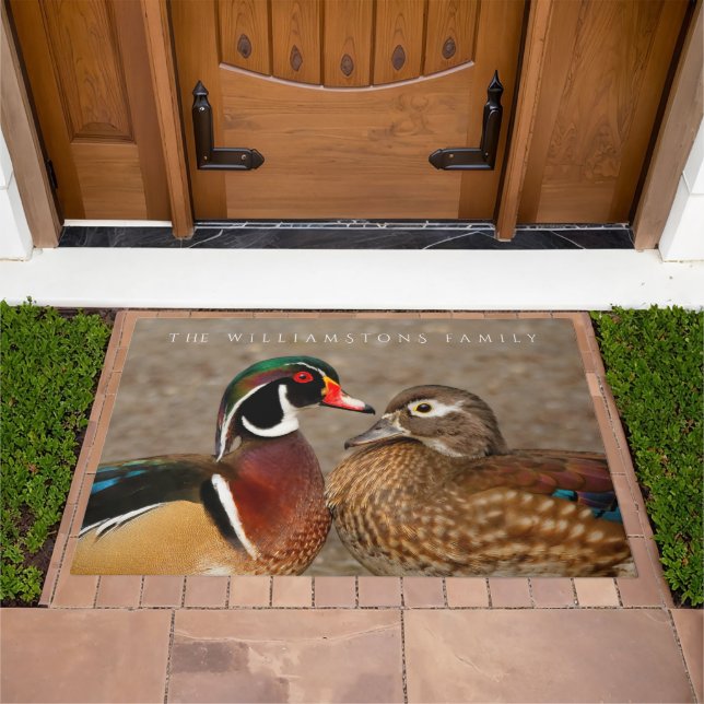 Beautiful Touching Moment Between Wood Ducks Doormat (Outdoor)
