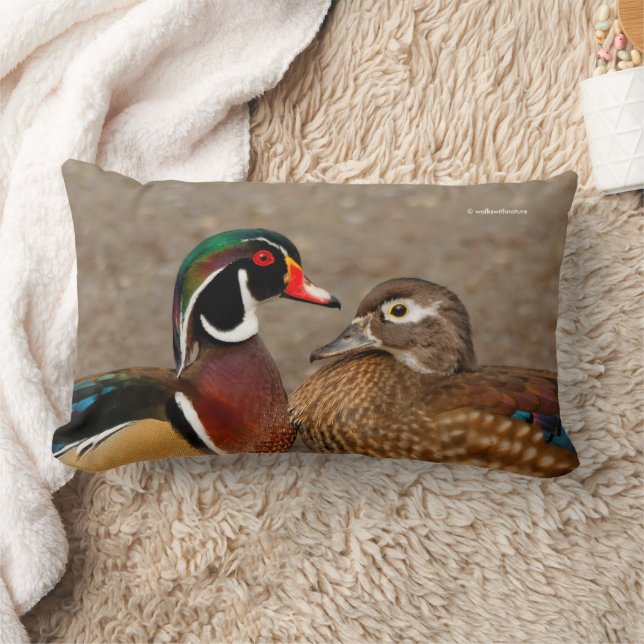 Beautiful Touching Moment Between Wood Ducks Lumbar Pillow (Blanket)
