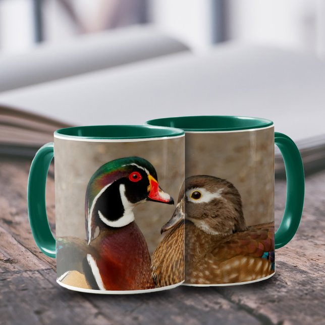 Beautiful Touching Moment Between Wood Ducks Mug (A Touching Moment Between Two Wood Ducks 11 oz Coffee Mug Cover Photo.)