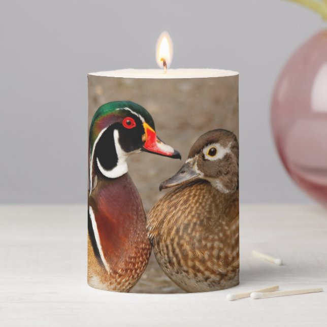 Beautiful Touching Moment Between Wood Ducks Pillar Candle (In Situ)