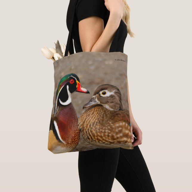 Beautiful Touching Moment Between Wood Ducks Tote Bag (Close Up)