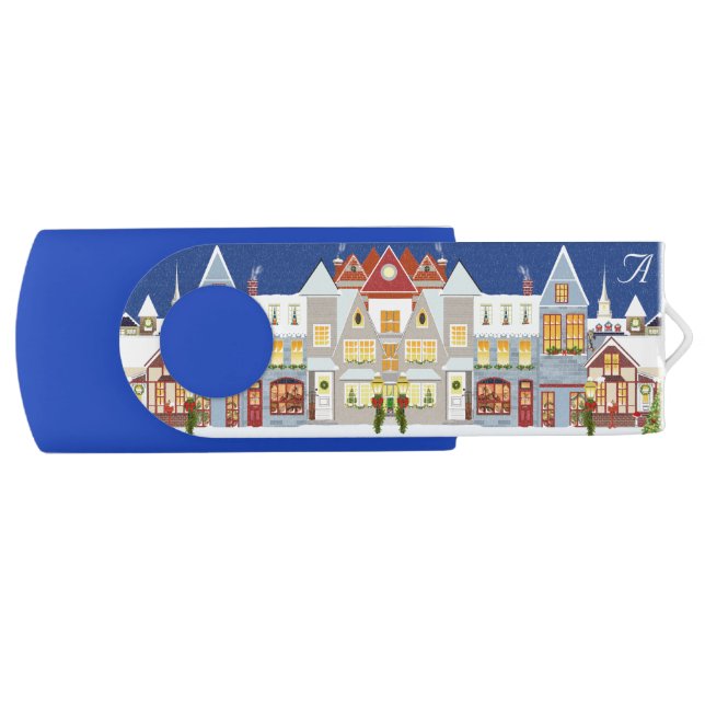 Beautiful town houses in winter & monogram flash drive (Front)