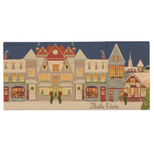 Beautiful town houses in winter with blue sky wood flash drive
