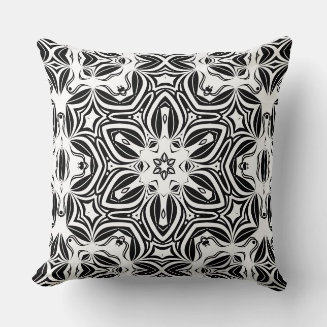beautiful traditional black and white round orname throw pillow (Front)