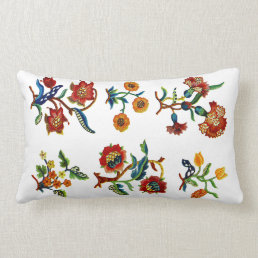Beautiful Traditional Jacobean Crewel Embroidery Lumbar Pillow