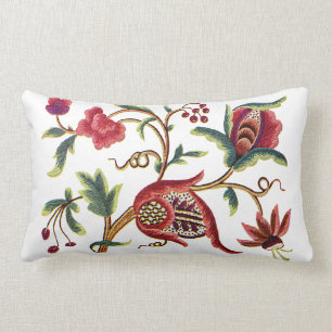 Beautiful Traditional Jacobean Crewel Embroidery Lumbar Pillow