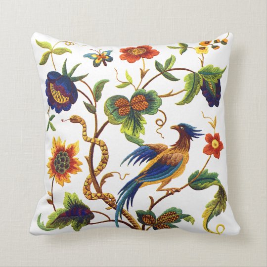 Beautiful Traditional Jacobean Crewel Embroidery Throw Pillow