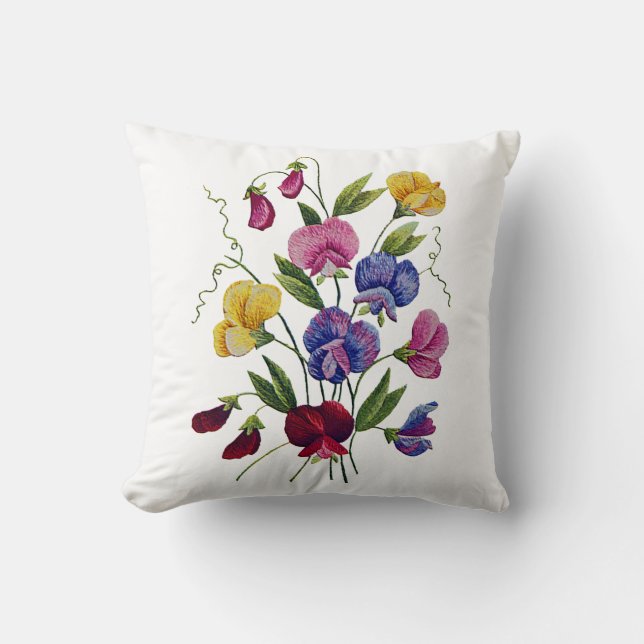 Beautiful Traditional Jacobean Crewel Throw Pillow (Front)