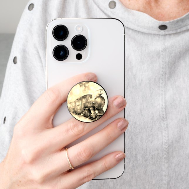 Beautiful Train Track Design Cream Watercolor Art PopSocket (Hand)