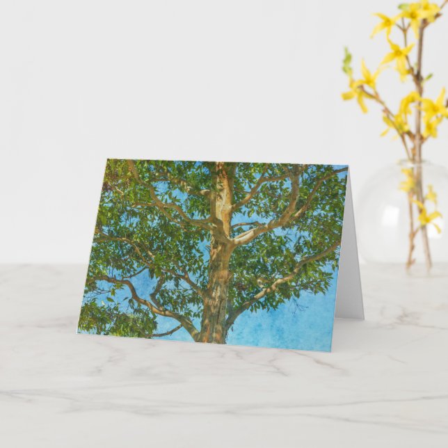 Beautiful Tree and Blue Sky Art Note Card (Yellow Flower)