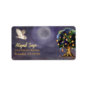 Beautiful Tree, Full Moon and Owl Address Label