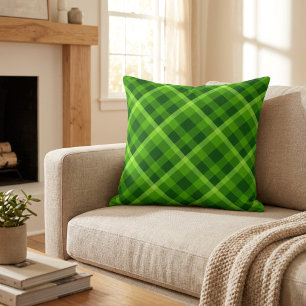 Beautiful Tree Green Plaid Big Throw Pillow