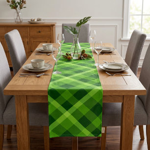 Beautiful Tree Green Plaid Large Table Runner