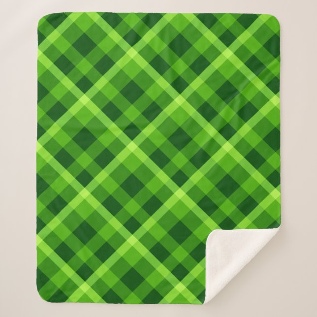 Beautiful Tree Green Plaid Medium Sherpa Blanket (Front)
