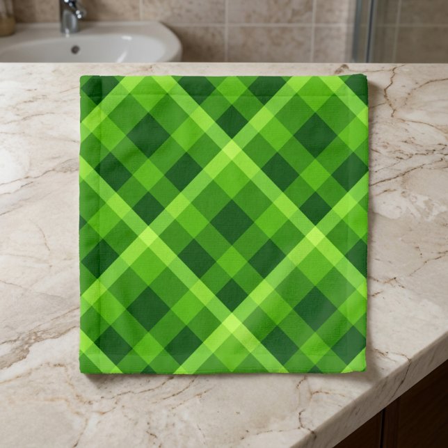 Beautiful Tree Green Plaid Washcloth (Beautiful Tree Green Plaid Washcloth laying on a bathroom counter.)