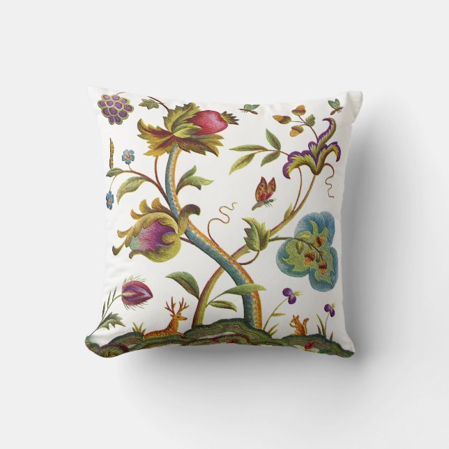 Beautiful Tree Of Life  Jacobean Embroidery Throw Pillow (Front)