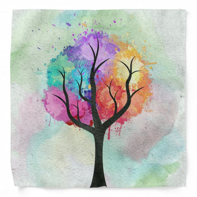 beautiful Tree Pastel Colors Abstract Oil Painting Bandana (Front)