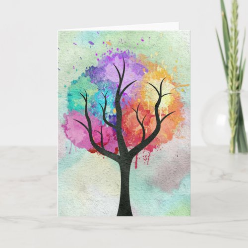 Beautiful Tree Pastel Colors Abstract Oil Painting Card