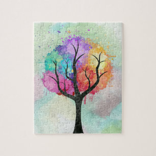 Beautiful Tree Pastel Colors Abstract Oil Painting Jigsaw Puzzle