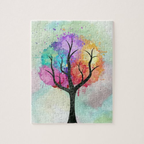 Beautiful Tree Pastel Colors Abstract Oil Painting Jigsaw Puzzle