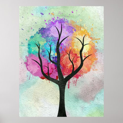 Beautiful Tree Pastel Colors Abstract Oil Painting Poster