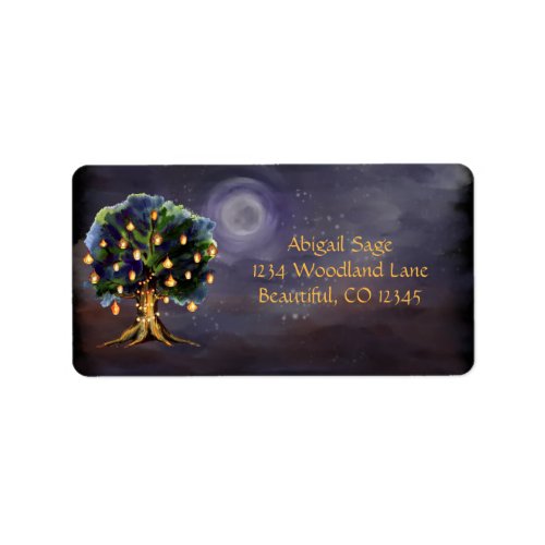 Beautiful Tree with Lanterns Full Moon and Stars Label