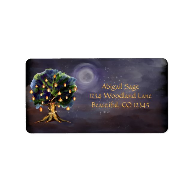 Beautiful Tree with Lanterns Full Moon and Stars Label (Front)
