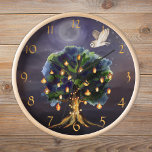 Beautiful Tree with Lanterns, Moon and Owl Clock<br><div class="desc">This beautiful wall clock design features a magical tree illuminated with glowing string lights and lanterns in front of a glowing starry night sky and the moon.  If you need assistance with your personalization,  or additional custom items,  feel free to contact me using the message button.</div>