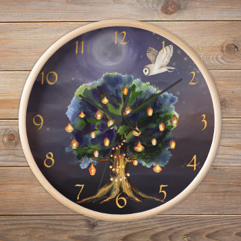 Beautiful Tree With Lanterns  Moon And Owl Clock by StuffByAbby at Zazzle