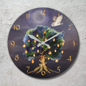Beautiful Tree With Lanterns  Moon And Owl Large Clock by StuffByAbby at Zazzle