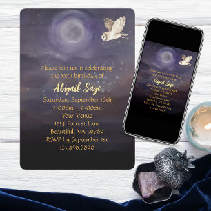Beautiful Tree with Lanterns, Moon, Owl Birthday Invitation